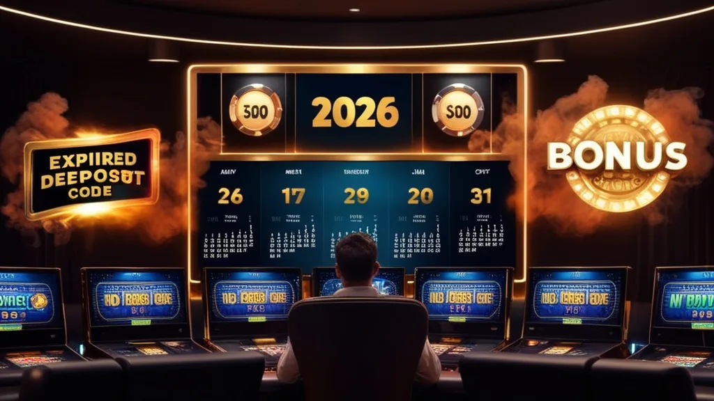 Expired no deposit bonus banners with a 2026 calendar in a dark casino scene