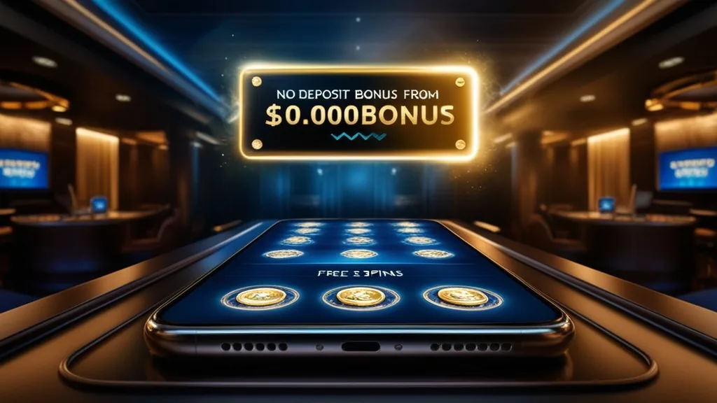 Casino lobby with a no deposit bonus banner and promo code field on a smartphone