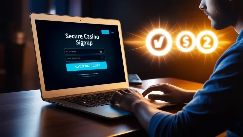 Player reviewing bonus terms beside a highlighted no deposit code field